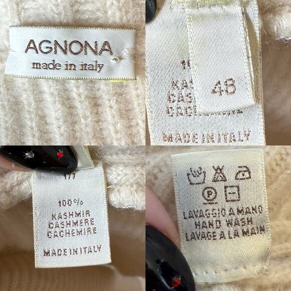 Agnona Cashmere Cardigan Sweater Cream Ribbed Knit Italy size 48 / US 12 / Large - Picture 5 of 9